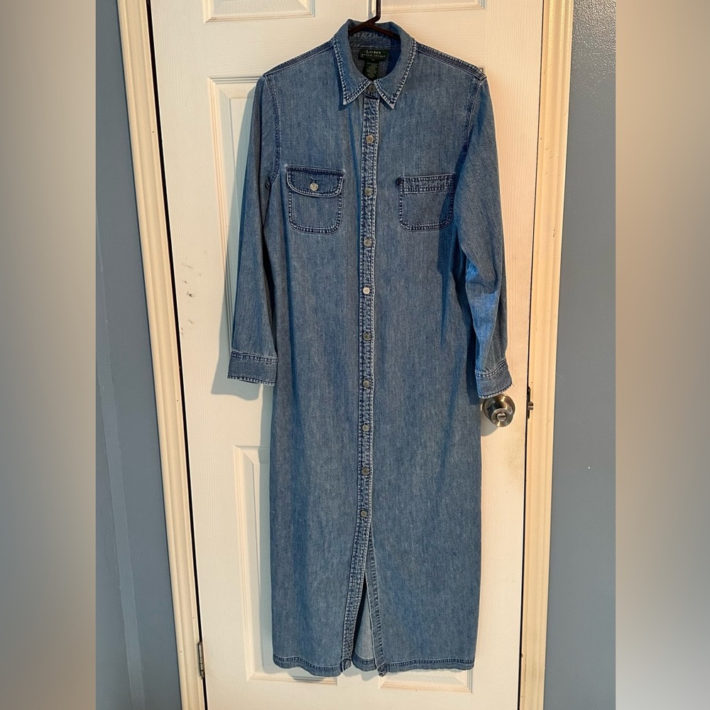 Ralph Lauren Long Sleeve Button Down Denim Dress Size 14